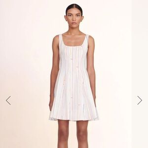 STAUD Mini Wells Dress in Rainbow Stripe with Logo detail - Size 6